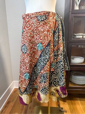 Darn Good Reversible Pattern Sari Wrap Skirt Maxi Boho Beach Resort One Size